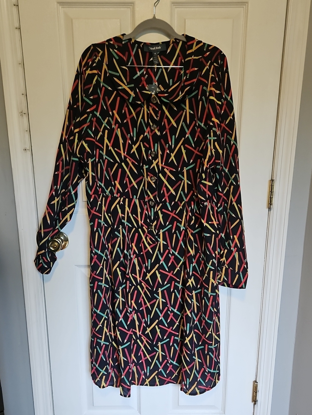 ModCloth Peter Pan Collar  Pencil Print Shirt Dress